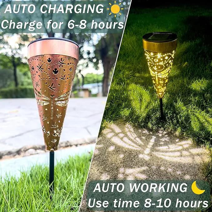 4-Pack Dragonfly Outdoor Decor Solar Pathway Lights, Metal Landscape Lighting for Outside Use: Patio, Yard, Lawn, Backyard, Walkway, Driveway – Gifts for Women, Mother, Grandmother by GreenHaven Gardens