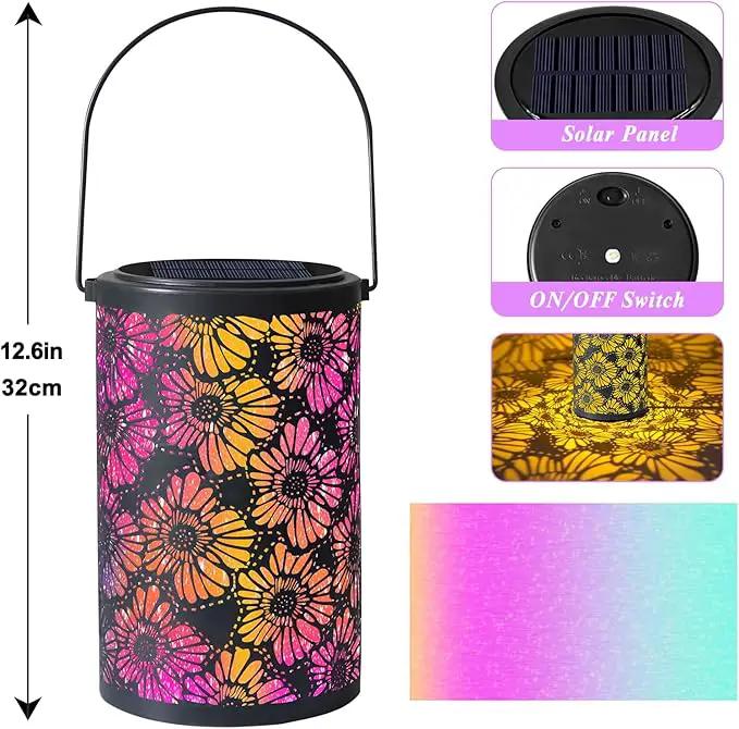 Solar-Powered Iron Art Lantern - Two Lighting Modes Waterproof Hanging Ambiance Lighting for Gardens & Patios, Perfect as Decorative Gift Housewarming Gift Mom Gifts (Flower) by GreenHaven Gardens
