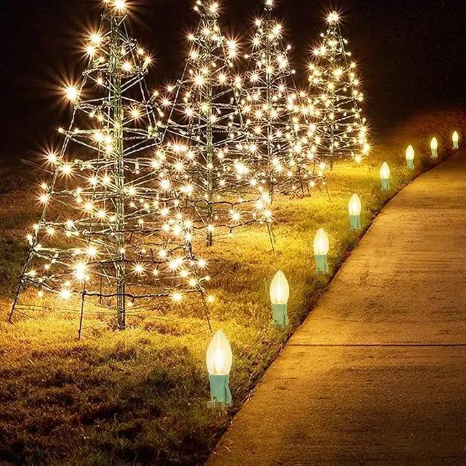 C9 Christmas Lights Outdoor, 2 Packs Total 51.4 Ft 40 Bulbs Christmas Pathway Lights, Waterproof Walkway Lights for Outside Driveway Sidewalk Outdoor Christmas Decorations Yard, Clear by GreenHaven Gardens