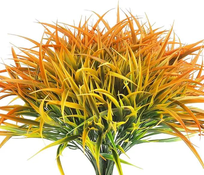 Ouddy Decor 16 Bundles Artificial Fall Plants Outdoor Fake Grass Stems UV Resistant Faux Plastic Plants Shrubs for Autumn Home Garden Pathway Farmhouse Front Porch Harvest Thanksgiving Decor, Orange by GreenHaven Gardens