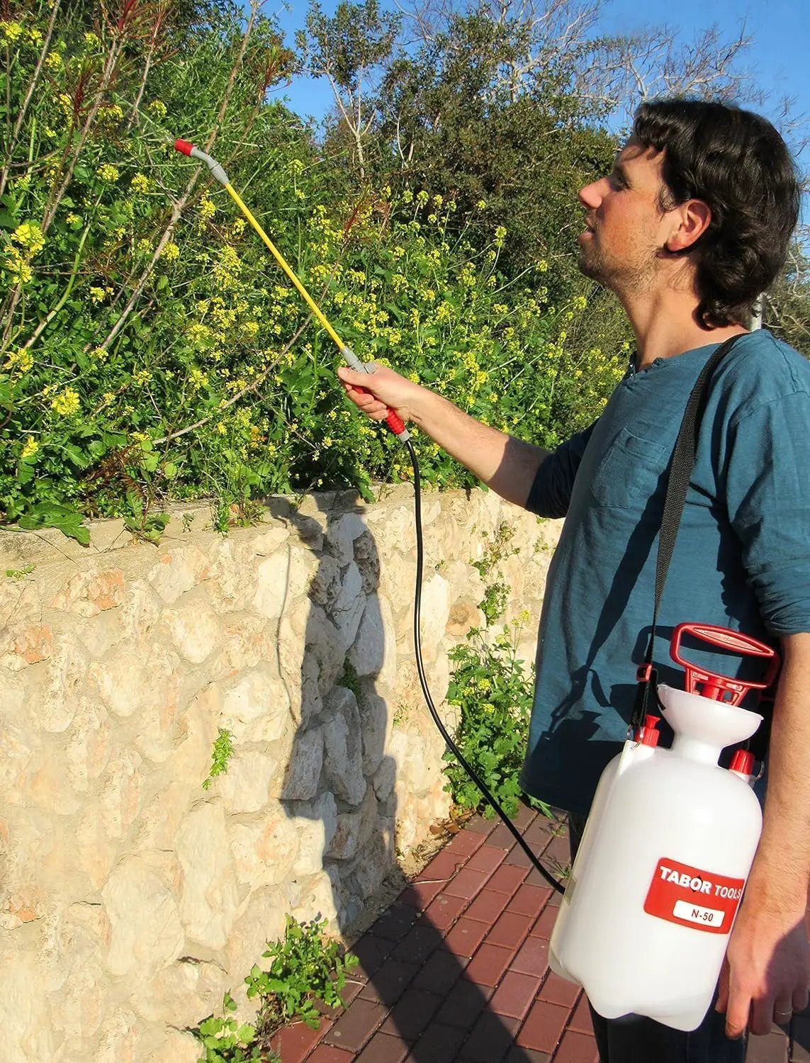 TABOR TOOLS 1.3 Gallon sparayer for Lawn and Garden. Pump Pressure with Pressure Relief Valve, Adjustable Shoulder Strap, and Adjustable Wand Nozzle. N50A by GreenHaven Gardens