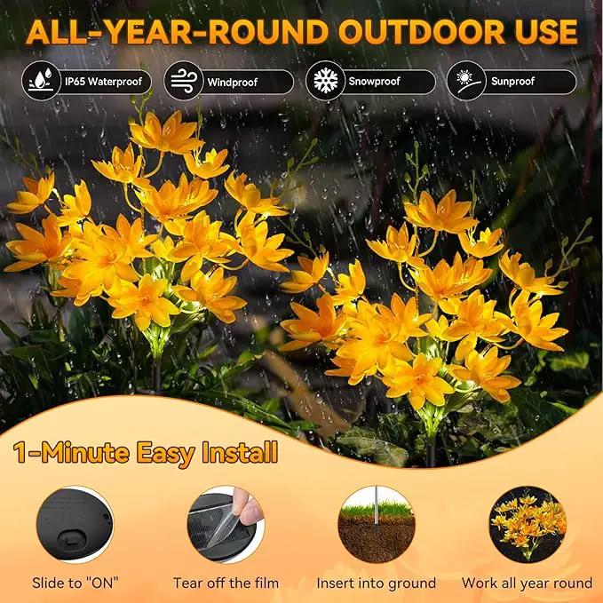 Neporal Solar Flowers Outdoor Waterproof IP65, 5-Head Snow Lotus with 20+ Flowers, Warm LED Light & 2 Lighting Modes, Decorative Solar Lights Outdoor Garden, Yard, Pathway, Flower Bed (4-Pack, Yellow) by GreenHaven Gardens