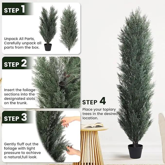 THE BLOOM TIMES 6ft Tall Topiary Trees Artificial Outdoor – UV Resistant Faux Cedar Pine Cypress Bushes and Shrubs, Fake Potted Plants for Front Porch Outside Planter Patio Decor, Set of 2 (6 Foot) by GreenHaven Gardens