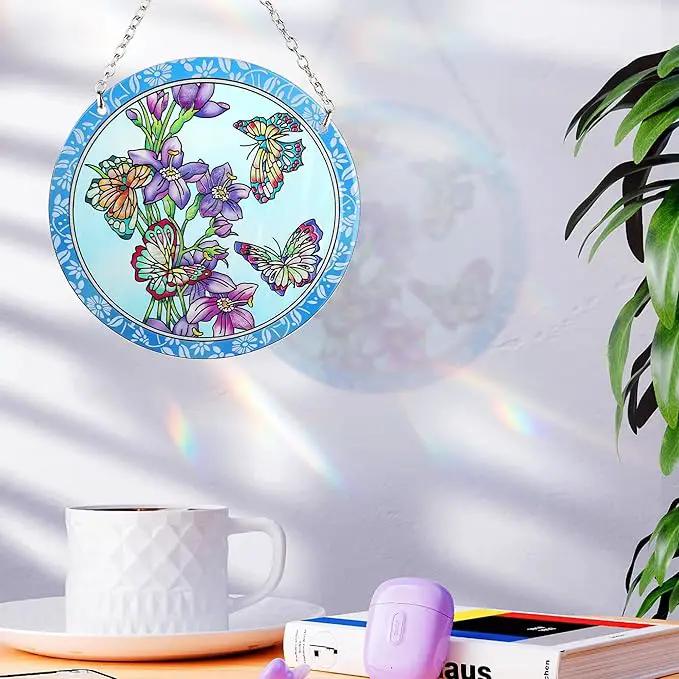 Butterfly Stained Glass Window Hanging - Butterfly Gifts for Women, Birds Suncatchers for Windows - Birds Window Hangings with Chain and Hook, 6 inch Stained Glass Suncatcher for Mom by GreenHaven Gardens