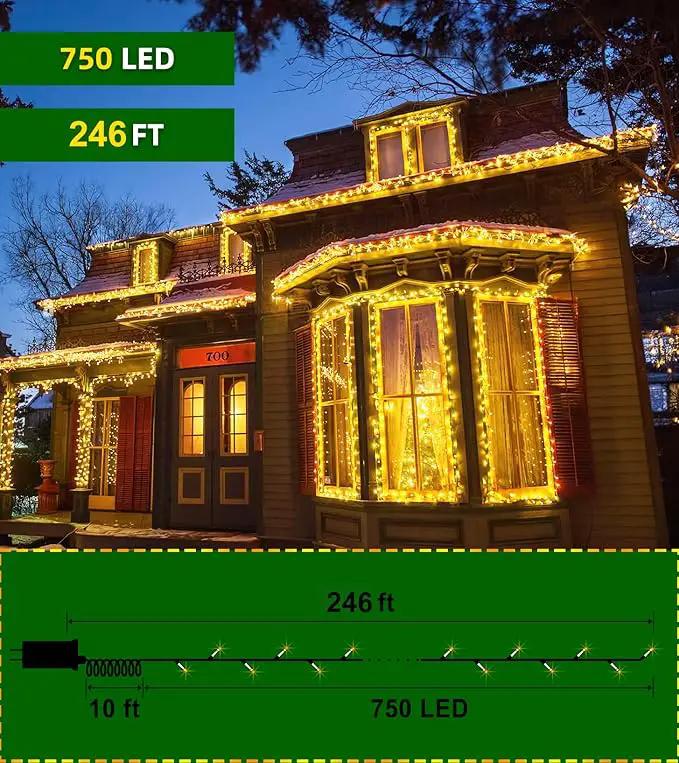 750 LED 246FT Christmas Lights Outdoor, Super Long Waterproof Christmas String Lights with 8 Modes, Christmas Tree Lights with Timer Memory for Fence Garden Xmas Wedding Party Decor Warm White by GreenHaven Gardens