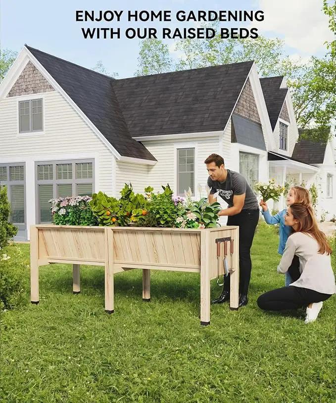 45x23x30 Inch Raised Garden Bed with Legs, 13.7In Depth Wooden Planter Box for Outdoor Growing Vegetables and Herbs, Elevated Garden Bed with Hooks for Backyard, Patio, Balcony by GreenHaven Gardens