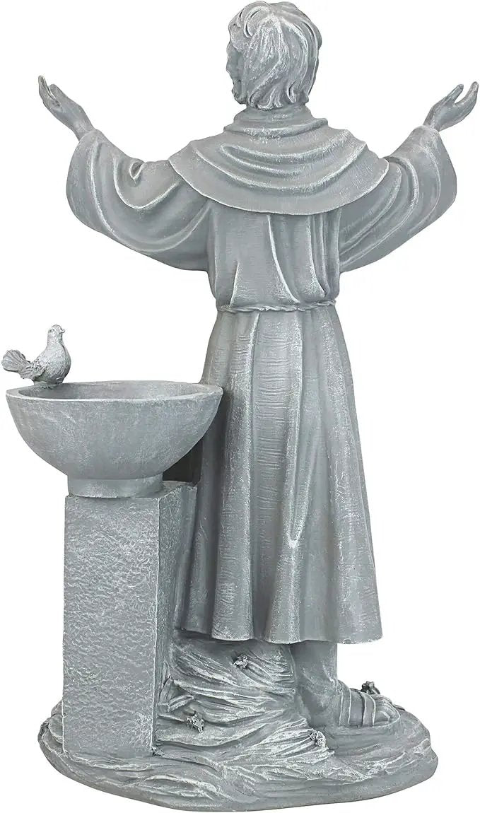 Design Toscano Francis of Assisi Blessing Religious Garden Decor Statue with Bird Bath Feeder, 19 inches Tall, Cast Stone Resin, Gray Stone Finish by GreenHaven Gardens