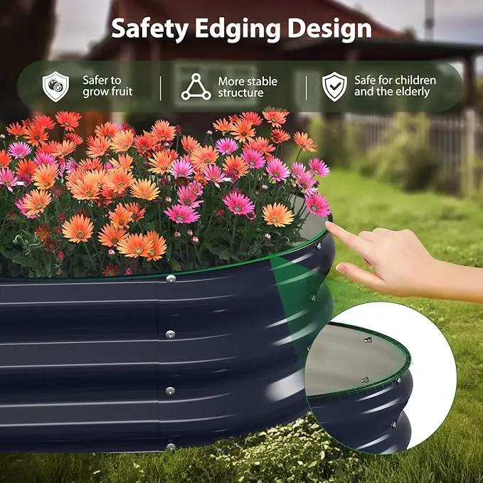 Raised Garden Bed Kit, 4x2x1 ft Galvanized Planter Box Outdoor with Safety Edging, Large Metal Raised Beds for Gardening Vegetables Flower Herb (Navy Blue) by GreenHaven Gardens