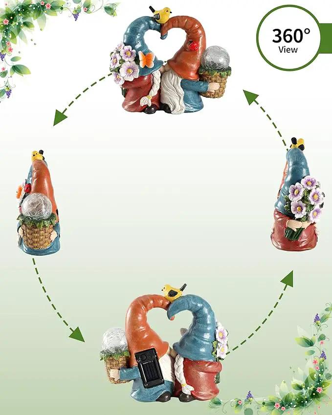 iStatue Solar-Powered 8.3'' Spring Summer Kissing Gnomes Decorations for Home & Garden - Decorative Outdoor Lawn Ornaments and Statues Clearance (Loved Gnomes) by GreenHaven Gardens