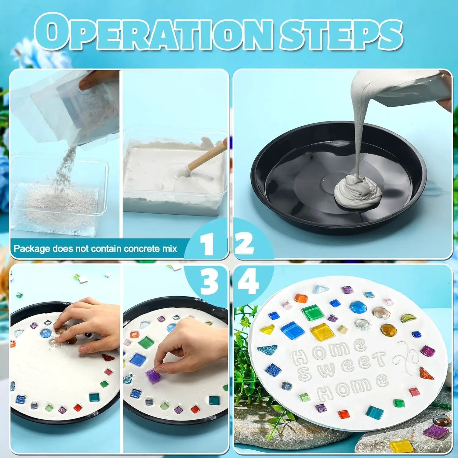 5 Pcs 3 Size Stepping Stone Kit for DIY Outdoor Garden Stepping Stone Includes Cement Molds Mosaic Tiles and Concrete Letter Stamps No Concrete Mix(Black) by GreenHaven Gardens
