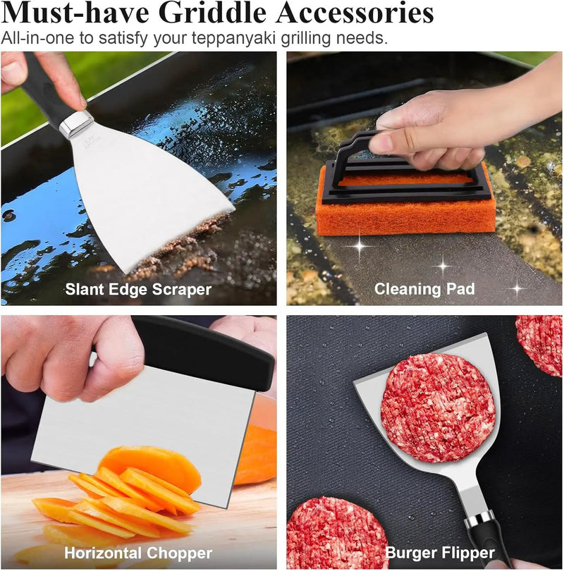 27pcs Griddle Accessories Kit for Blackstone, Professional Hibachi Flat Top Grill Tools, Enlarged Spatula Gift Set with Basting Cover，Burger Press Patty Maker for Outdoor BBQ Teppanyaki by GreenHaven Gardens