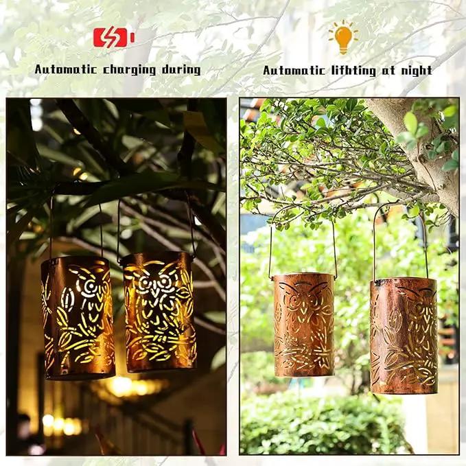 Outdoor Solar Lanterns ,Owls Projection Patterned Outdoor Lanterns with Handles LED Solar Light Outdoor Waterproof Garden Lights for Garden，Yard, Table, Pathway(2 /Bronze) by GreenHaven Gardens