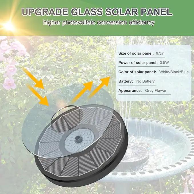 Solar Fountain Upgraded High Efficiency Glass Solar Panel, Solar Bird Bath Fountains with Flower No Battery,Solar Water Pump Fountain for Bird Bath Garden Small Ponds Outdoor Décor(Black) by GreenHaven Gardens