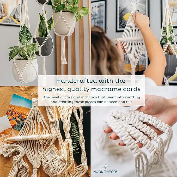 Nook Theory 4-Pack Macrame Plant Hanger - with 8 Ceiling Hooks - Hanging Planter Indoor Outdoor - Hanging Plant Holder - Decorative Bohemian Plant Hangers - Hanging Plants (Cream) by GreenHaven Gardens