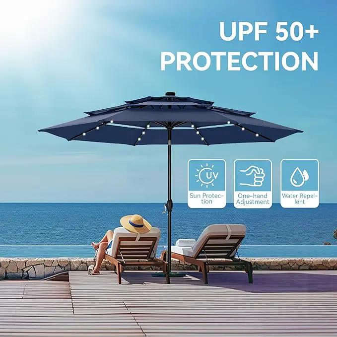 GREEN PARTY 10ft Outdoor Patio Umbrella, Auto-Tilt Market Table Umbrellas with Crank, 8 Sturdy Ribs & 1.5" Pole UV Protection for Garden Deck Backyard Pool by GreenHaven Gardens