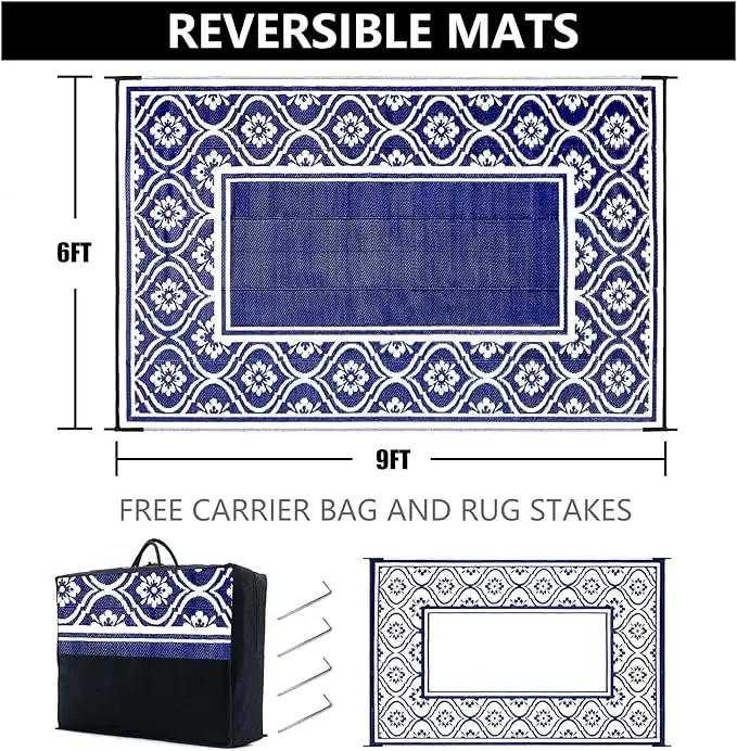 Plastic Outdoor Rug 6'x9' Waterproof Camping Carpet Outside Area Rug Reversible Light Blue Rugs for RV Deck Entryance Porch Picnic Balcony Beach by GreenHaven Gardens