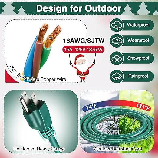 Feekoon 40 FT Extension Cord Splitter with Timer and 3 Outlet Plug, 16awg SJTW Outdoor Extension Cord with Multi Outlet Safety Cover for Holiday Lights Garden Patio Christmas Outdoor Decorations by GreenHaven Gardens