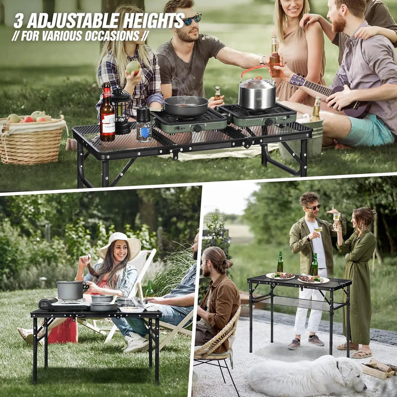 REDCAMP Small Triple fold Folding Grill Table for Outside, 3 Heights Adjustable Lightweight Portable Metal Aluminum Frame Outdoor Table for Camping Picnic Cooking BBQ, Black, 34x16 inches by GreenHaven Gardens