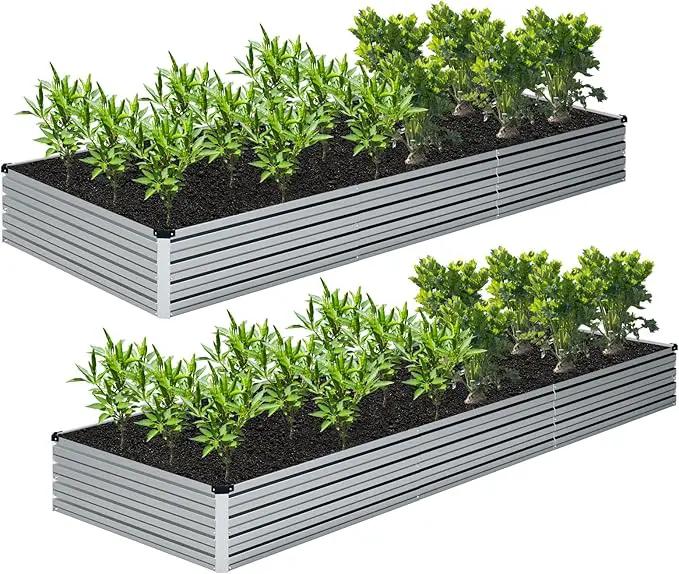 Galvanized Raised Garden Bed,2 Pcs 12×4×1FT Metal Planting Box for Outdoor Vegetable, Herb,Planter Gardening (Silver) by GreenHaven Gardens
