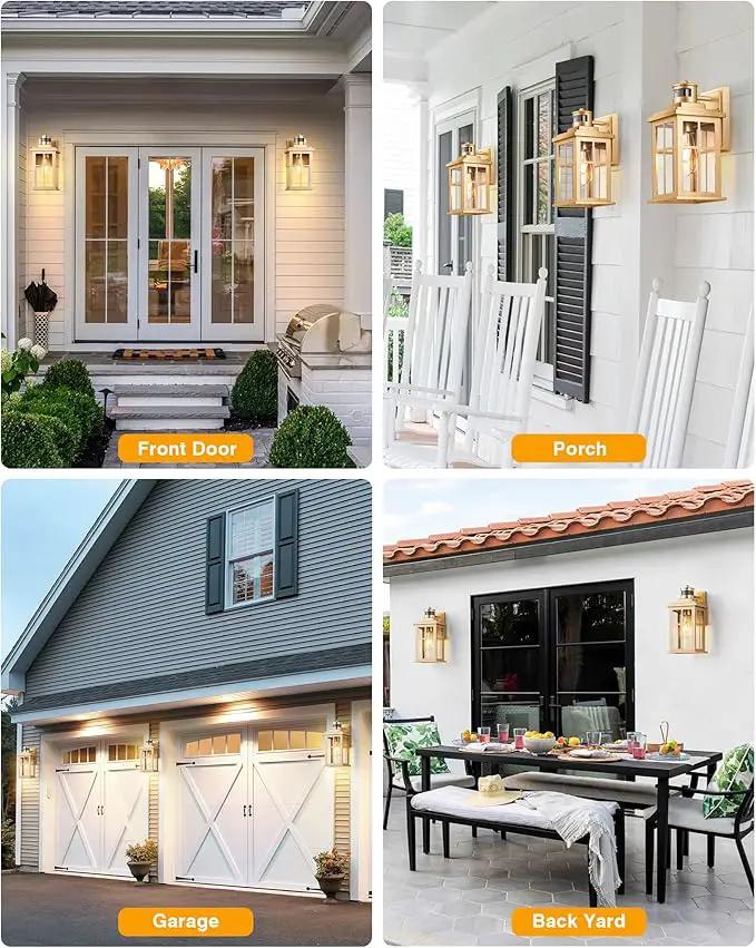 Gold Motion Sensor Outdoor Lights, Waterproof Exterior Lighting Fixtures, Aluminum Modern Outdoor Wall Lights Exterior, Transparent Glass Outdoor Porch Lights for House, Garden, Yard, E26 Base by GreenHaven Gardens