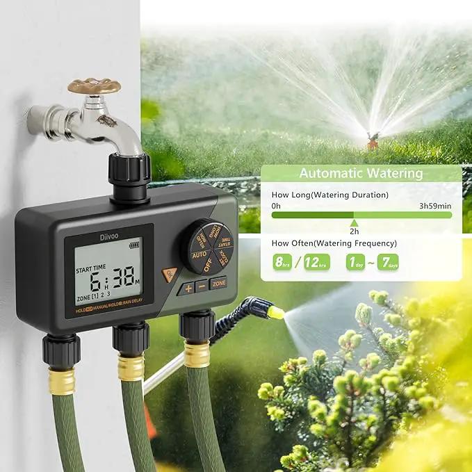 Diivoo Sprinkler Timer 3 Zone, Water Hose Timer 3 Outlet for Garden, Programmable Automatic Irrigation Timer with Rain Delay and Manual/Auto Mode Watering IP54 for Lawn, Yard, Pool by GreenHaven Gardens