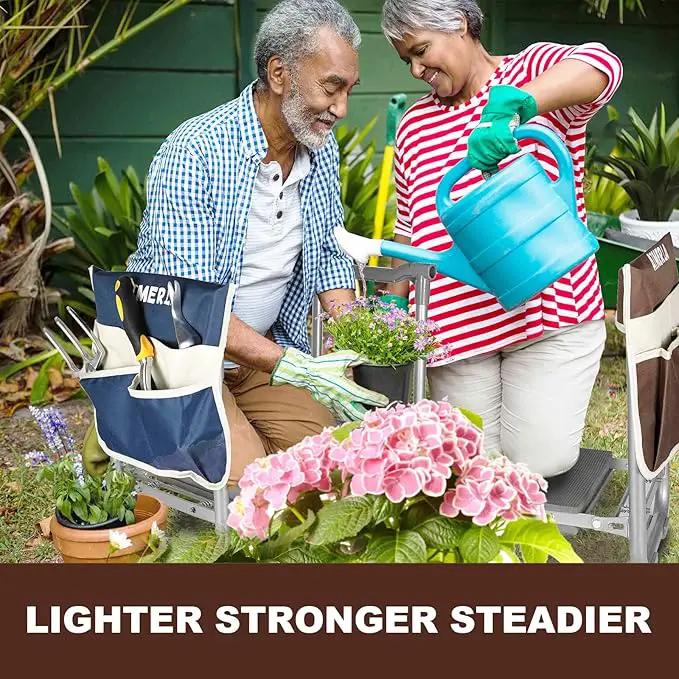 Foldable Garden Kneeler Seat Heavy Duty [Upgraded Widened Thick Kneeling Pad] Garden Stool with Large Garden Tool Bags with Pockets - Portable Garden Bench Gardening Gifts for Parents by GreenHaven Gardens