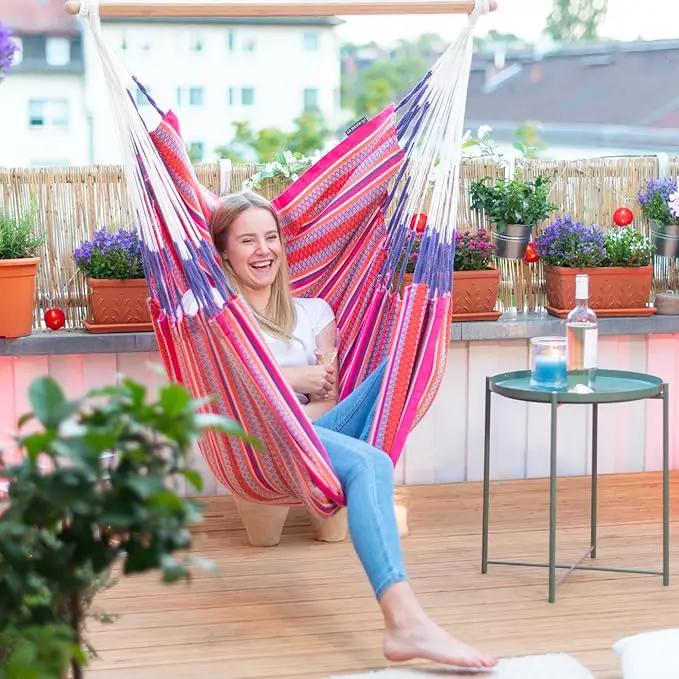 LA SIESTA - XL King Habana Cotton Hammock Swing - Indoor/Outdoor Boho Hanging Chair - Max 355 Lbs, Flamingo by GreenHaven Gardens
