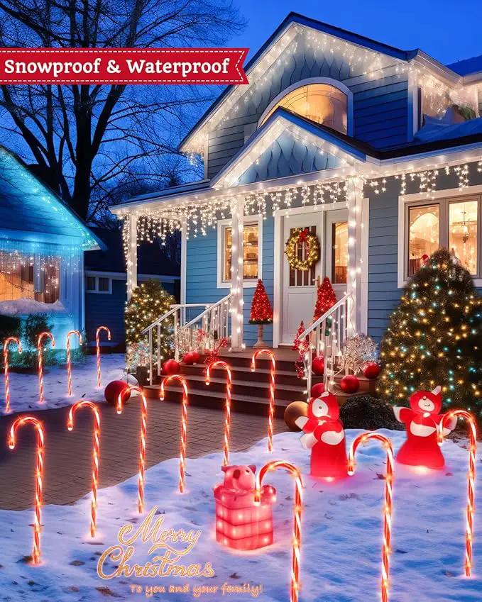 Luditek 24.5 inch Christmas Candy Cane Pathway Markers Set of 12 Christmas Outdoor Outside Decorations Lights 8 Blinking Modes Indoor Holiday Xmas Yard Patio Garden Walkway Decor by GreenHaven Gardens