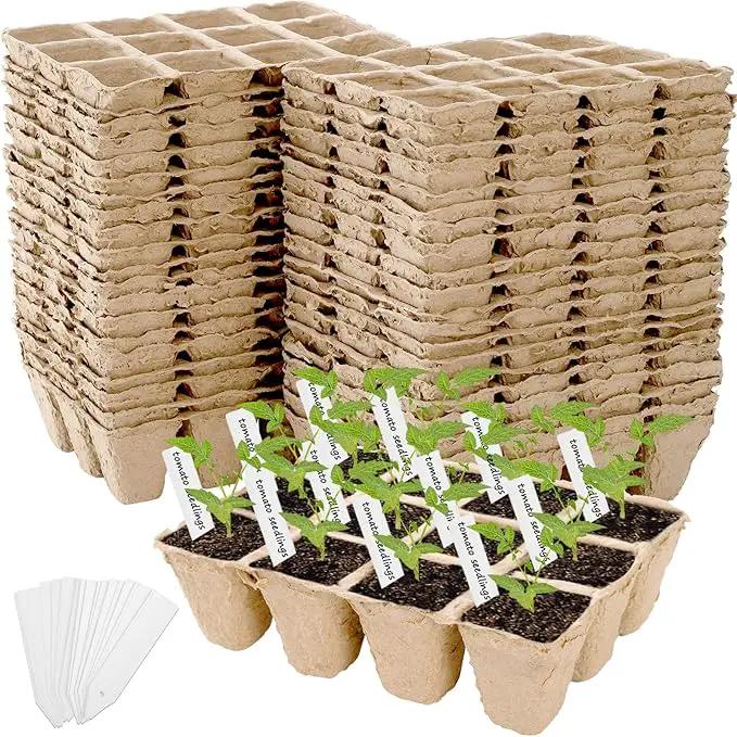 Jucoan 40 Pack Peat Pots Seed Starter Trays, 480 Cells Germination Seedling Pots, Organic Biodegradable Plant Germination Tray with 40 Plant Labels for Vegetable Flower, Herbs, Indoor Outdoor Garden by GreenHaven Gardens