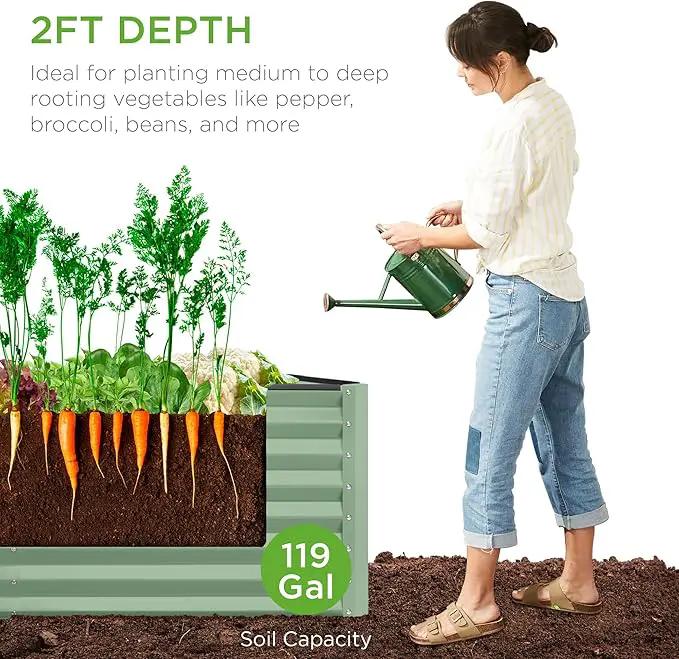 Best Choice Products 4x2x2ft Outdoor Metal Raised Garden Bed, Deep Root Planter Box for Vegetables, Flowers, Herbs, and Succulents w/ 119 Gallon Capacity - Sage Green by GreenHaven Gardens