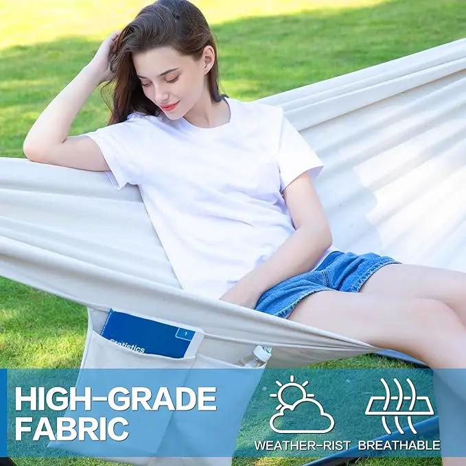 PNAEUT Double Hammocks with Stand for Outside, Portable Space Saving Heavy-Duty Steel Stand for Indoor Outdoor Patio with Carrying Bag, 450 lbs Capacity (Beige) by GreenHaven Gardens