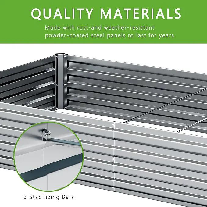 12x4x1FT Galvanized Raised Garden Bed Kit,Vegetable Boxes-Rectangle Metal Flower Box,Large Planter Raised Beds Outdoor Garden for Planting,Fruit,Herb-Sliver by GreenHaven Gardens