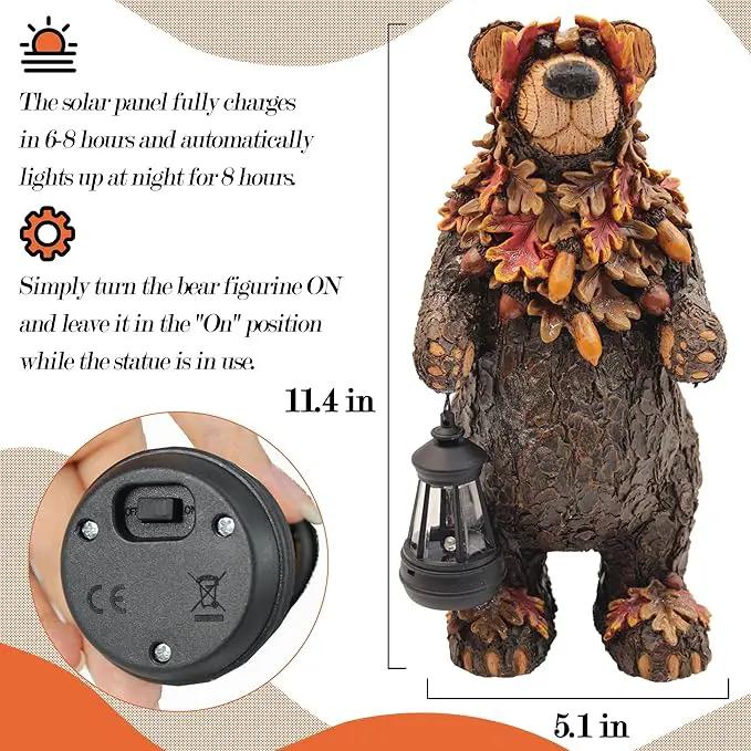 Solar Garden Statue Bear Figurine, Garden Art Outdoor Statues with Solar Lantern, Loving Bear for Patio, Balcony, Yard, Lawn, Unique Housewarming Gifts by GreenHaven Gardens