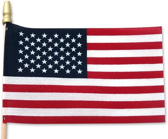 Super Tough 4"x6" Cotton US Stick Flag with Spear Tip - USA-Made Hand Held American Ensign for Parades, Holidays, and Events - Durable Cotton Fabric - Ideal for Patriotic Celebrations -100 Pack by GreenHaven Gardens