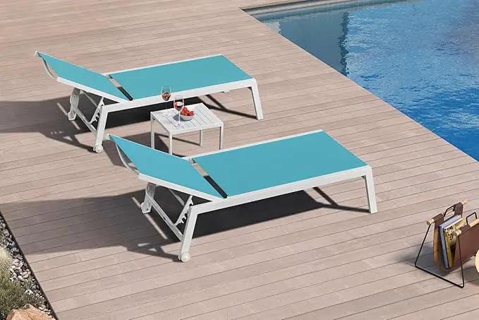 PURPLE LEAF Outdoor Chaise Lounge Set Adjustable Sunbathing Recliner with Side Table for Beach Poolside Outside Patio Aluminum Chaise Lounger Turquoise Blue by GreenHaven Gardens