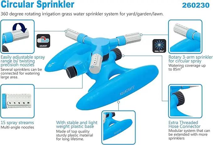 Circular Sprinkler for Large Area Coverage, Adjustable 360 Degree Rotating with Stable Base by GreenHaven Gardens