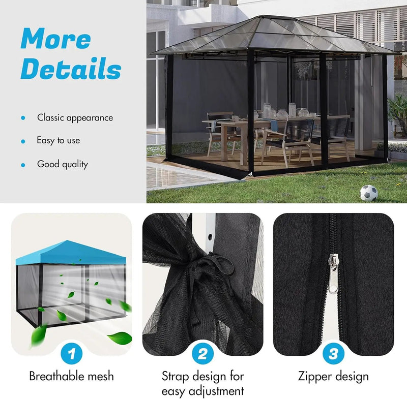 10'x10' Mosquito Netting for Patio with Zipper, Outdoor Replacement Mesh Sidewall Netting for Porch/Patio/Canopy/Gazebo (Mosquito Netting Only, Black) by GreenHaven Gardens