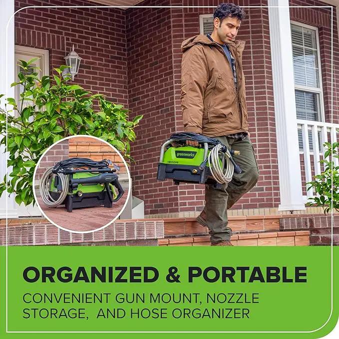 Greenworks 1900 PSI (SGS Certified) 1.2 GPM 13Amp Portable Compact Electric Pressure Washer, Power Washer for Cars, Driveways, Patios, Patio Furniture & Around Pools by GreenHaven Gardens