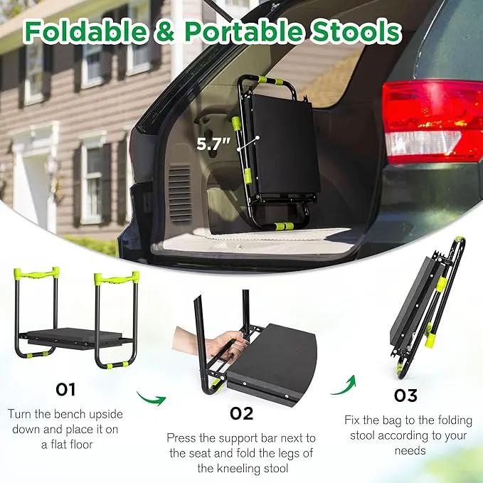 10.8” Wide Garden Kneeler and Seat, Heavy Duty Foldable Gardening Stool with Tool Belt Pouch, Portable Gardening Bench Chair for Seniors & Parents, Non-Slip & Easy Grip Design