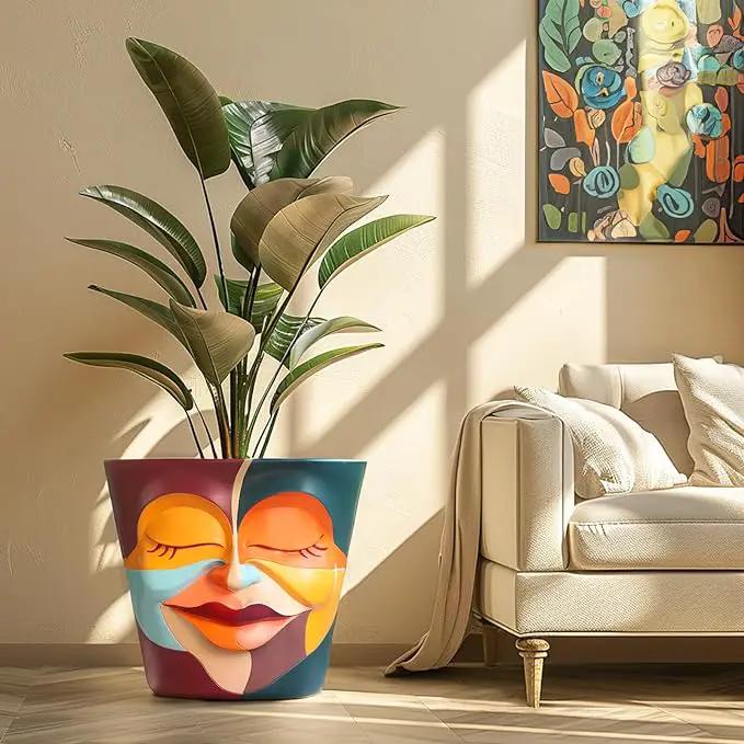 GUGUGO 12 Inch Abstract Rainbow Face Flower Pot, Large Plant Pots with Drainage Holes, Unique Funny Head Planters for Indoor Plants, Cute Planter Gift, Eclectic Home Decor Aesthetic by GreenHaven Gardens