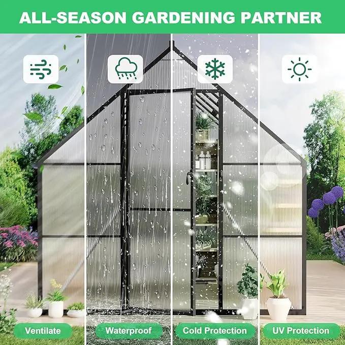 Greenhouse 6x4 FT Aluminum-Framed Heavy Duty Polycarbonate with Quick Setup Structure and Roof Vent Large Enhanced Outdoors Green House Kit by GreenHaven Gardens