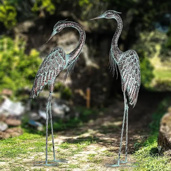 Kircust Garden Crane Statues, Standing Metal Patina Heron Decoy Outdoor Statue, 42-46 Inch Bird Yard Art for Patio Lawn Pond, Set of 2 by GreenHaven Gardens