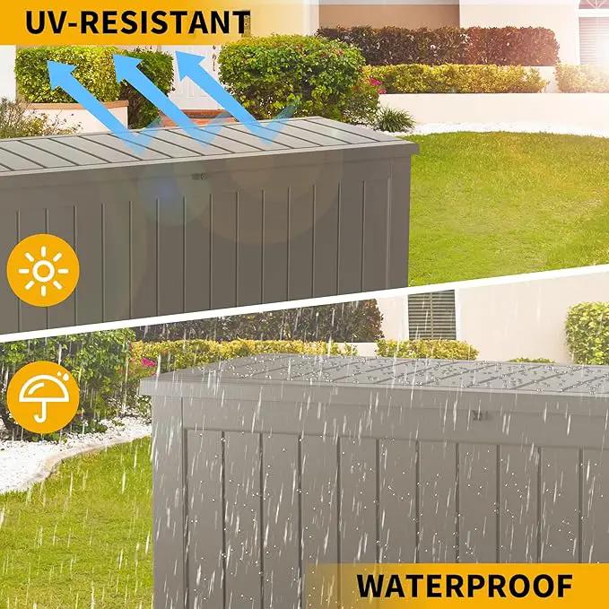 100 Gallon Outdoor Storage Box Waterproof Lockable Resin Deck Box Large, Patio Storage Bin for Pool Accessories Cushion Furniture, Garden Tools, UV-Resistant Outside Delivery Grey by GreenHaven Gardens