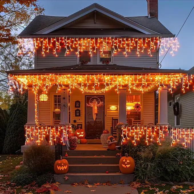 JMEXSUSS Orange Lights for Thanksgiving, 400 LED Orange Icicle Lights Outdoor, 8 Modes Orange Lights with 80 Drops Thanksgiving String Lights Plug in for Fireplace Indoor House Roof Outdoor Holiday by GreenHaven Gardens