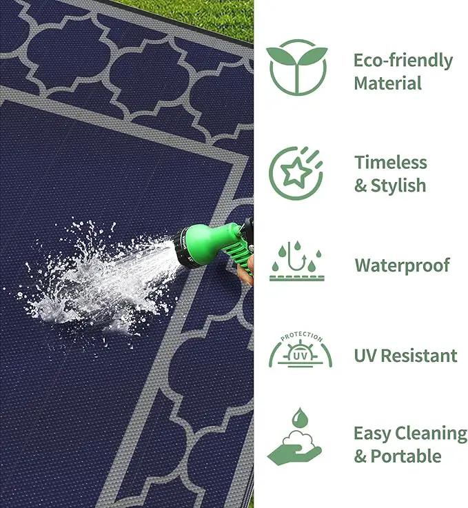 GENIMO Outdoor Rug 5' x 8' Patio Waterproof, Foldable Reversible Plastic Straw Area Rugs Mat for Camper Decor, Outside Carpet for Rv, Deck, Porch, Picnic, Beach, Balcony, Blue & Grey by GreenHaven Gardens