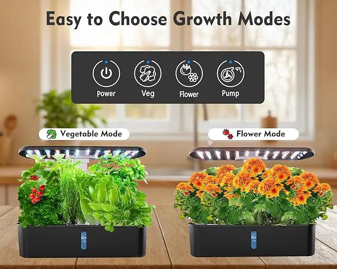 Hydroponics Growing System Kit 12 Pods Indoor Garden, Hydroponic Herb Garden Kit Indoor with LED Grow Light, Smart Indoor Garden, Adjustable Height, Auto Timer, Quiet Pump, Gift for Mom Women, Black by GreenHaven Gardens