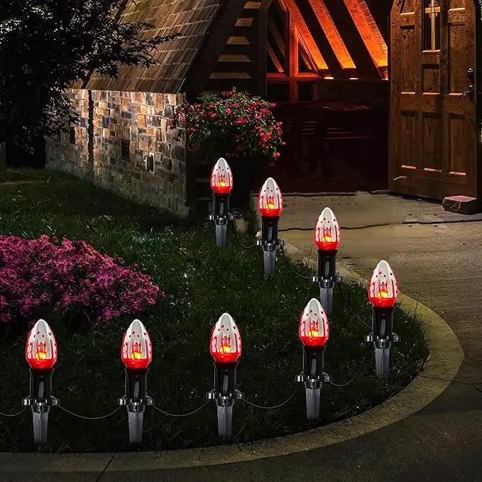 38Ft Outdoor Halloween Decorations Pathway Lights, C9 Flickering Flame Pathway String Lights with 25 Stakes Lights, Plug in Halloween Walkway Light Waterproof for Lawn Yard Sidewalk Garden by GreenHaven Gardens