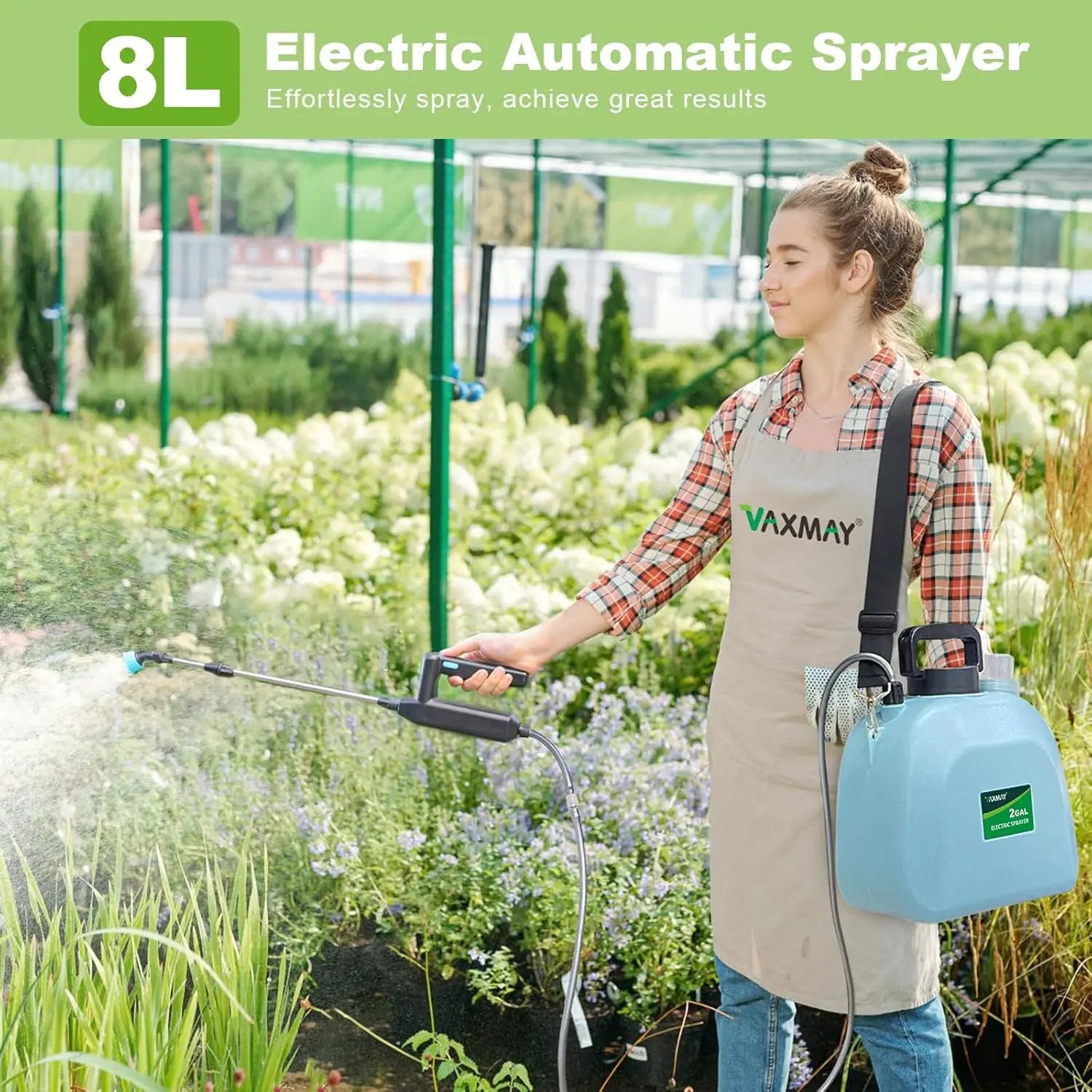 Battery Powered Sprayer 2 Gallon, Upgrade Powerful Electric Garden Sprayer with 3 Mist Nozzles, Rechargeable Handle, Retractable Wand, Adjustable Shoulder Strap for Lawn,Garden,Cleaning by GreenHaven Gardens