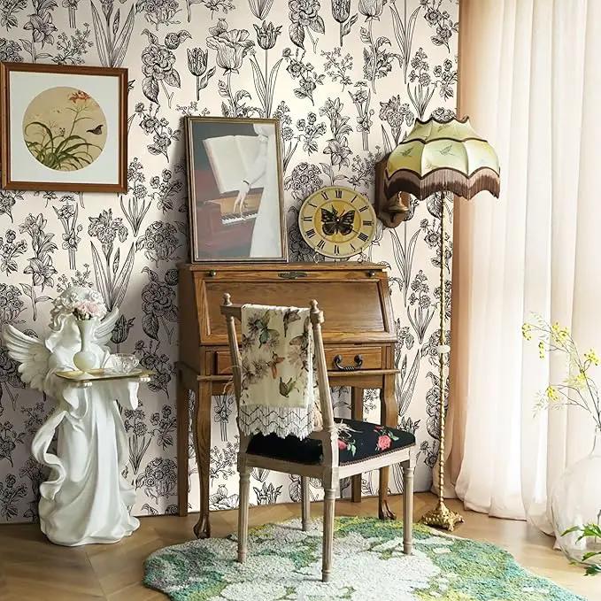 Dimoon 393"x17.3" Floral Peel and Stick Wallpaper Beige Contact Paper Waterproof Wallpaper Delicate Vintage Flower Thicken Plant Self Adhesive Removable Wall Covering Shelf Liner Decal Vinyl Roll by GreenHaven Gardens