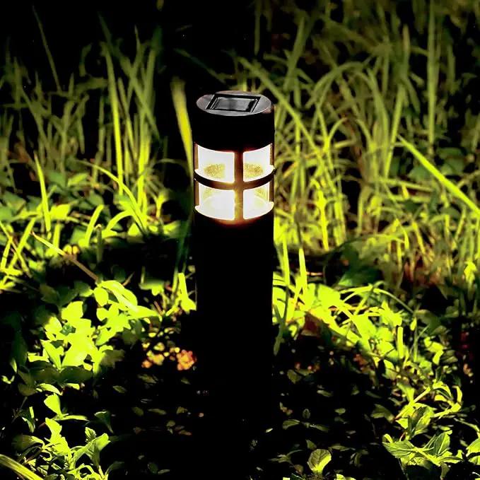 TECHKO Solar Mini-Bollard Cylinder Pathway Lights – 4-Pack, Dusk-to-Dawn, Weather-Resistant Outdoor LED Lighting by GreenHaven Gardens
